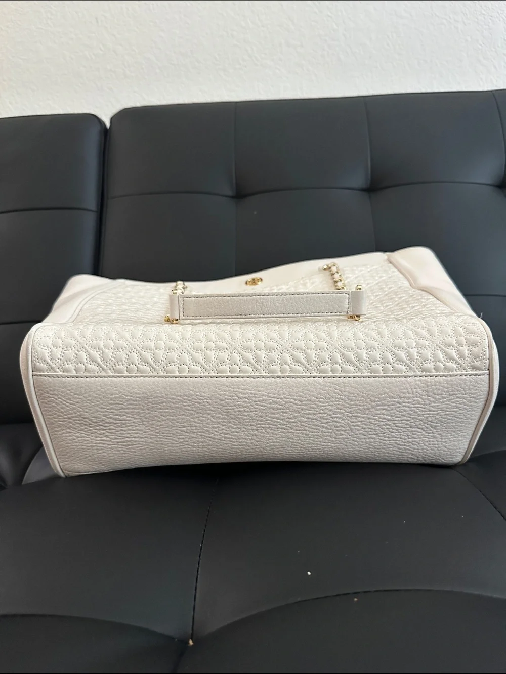 Tory Burch Cream Quilted Leather Tote with Gold Chain Straps